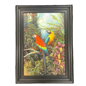 Andre Lange Oil On Canvas Macaw Parrots Painting