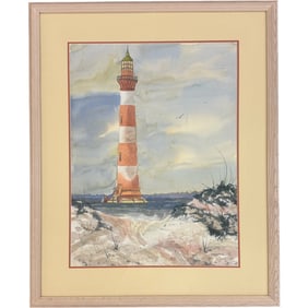 Original Water Color Painting Of Folly Beach Lighthouse by Vincent Boba