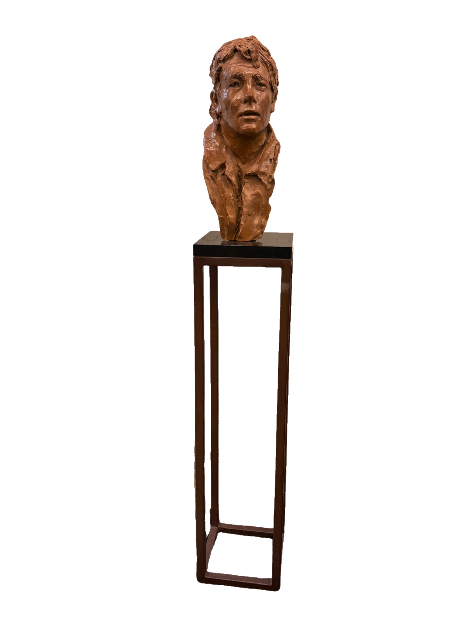 "Sean" by Glenna Goodacre Bust on Pedestal: "Sean" by Glenna Goodacre Bust on Pedestal 5ft. total length Pedestal: 41"L x 10"W x 10"W Bust: 19"L x 8"W From the living estate of Betsy Havens **OUT OF HOUSE SHIPPING