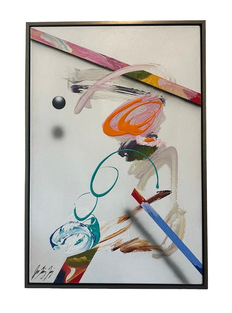 Juan Sanchez Juarez Mixed Media on Canvas: Juan Sanchez Juarez Mixed Media on Canvas. Beautifully framed in deep set floater frame Measurements: 37” x 25” **OUT OF HOUSE SHIPPING on this lot