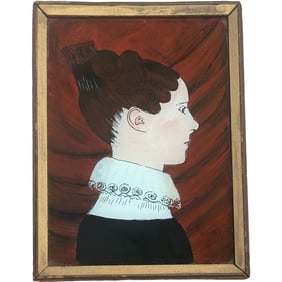 Antique Reverse Painting on Glass - Mary Davis (Mrs. J.Denny) Inspired By Ruth Henshaw Bascom
