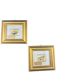 Pair of Small framed Italian art pieces, gold-leaf 23 kt, with certificate