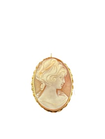 14k Yellow Gold Vintage Brooch Pin Pendant With Cameo Shell Women's