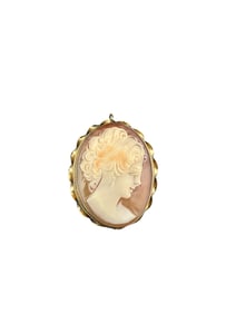 14k Yellow Gold Vintage Brooch Pin Pendant With Cameo Shell Women's