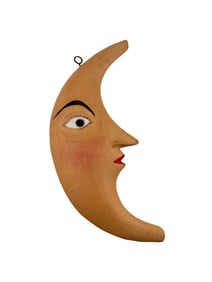 Painted Wooden Double Sided Crescent Moon Face Folk Art