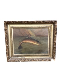 Framed Antique Trout Oil Painting Signed by Adelbert S Pratt