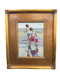 "Treasure Hunters" by Sonya Terpening Signed and Framed Oil on Canvas Panel