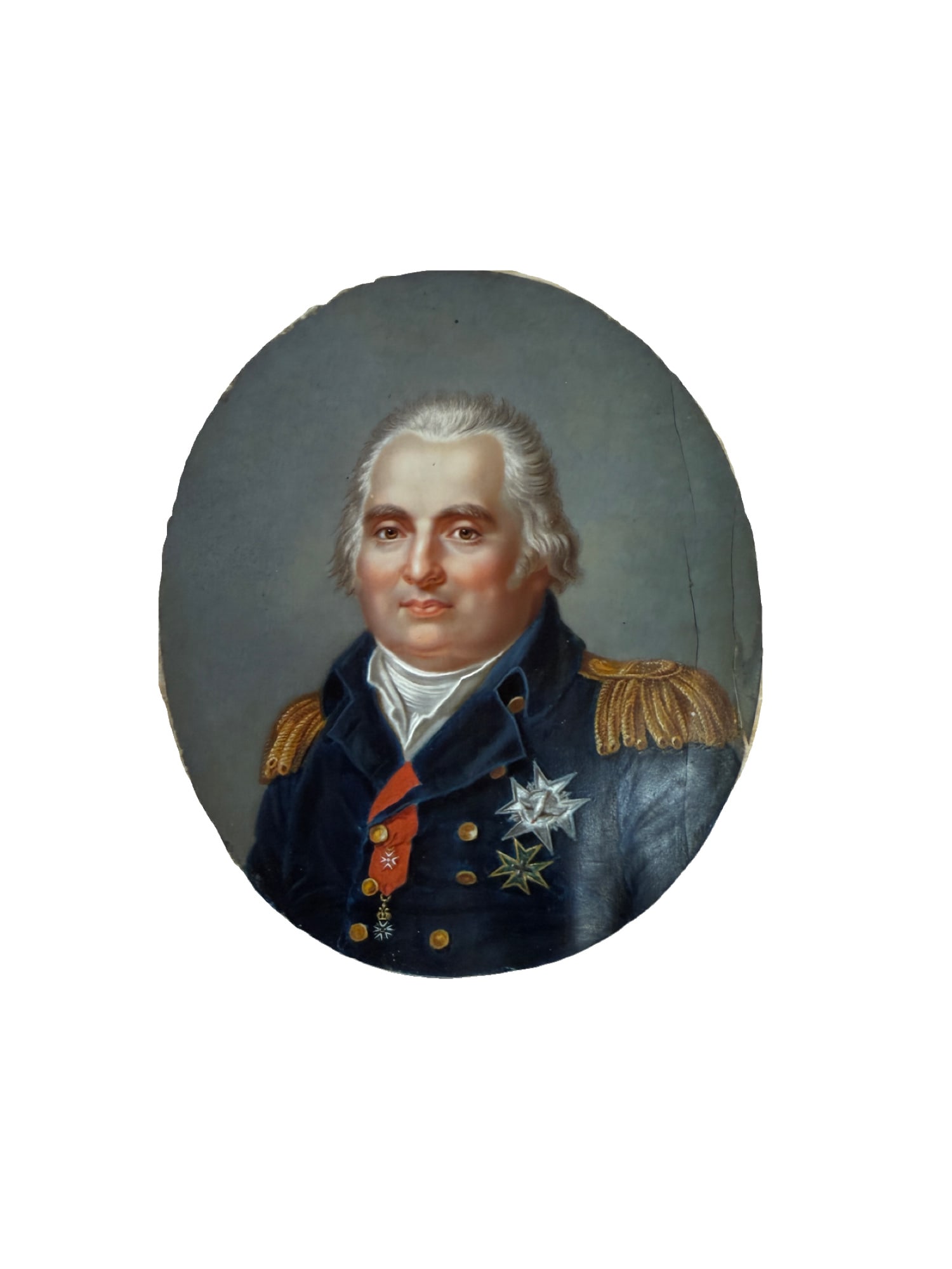 Antique Miniature Portrait of King of France Louis XVIII: PLEASE READ: If you win this item, please select self arranged for in house shipping when paying invoice Antique Miniature Portrait of Louis XVIII In the style of French artist Jean-Baptiste Jacques A