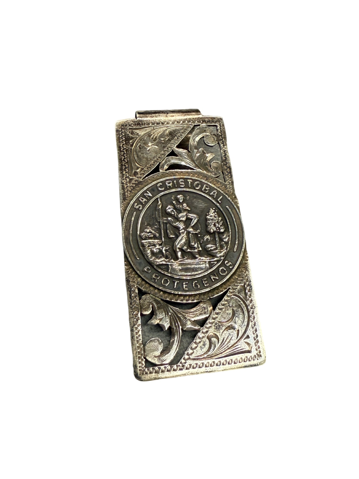 Sterling Silver Mexico Saint Christopher Money Clip: PLEASE READ: If you win this item, please select self arranged for in house shipping when paying invoice Sterling Silver Mexico Saint Christopher Money Clip 23.3 grams