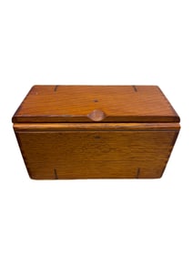 Antique 1889 Oak Wood Wooden Puzzle Box with Red Velvet Interior