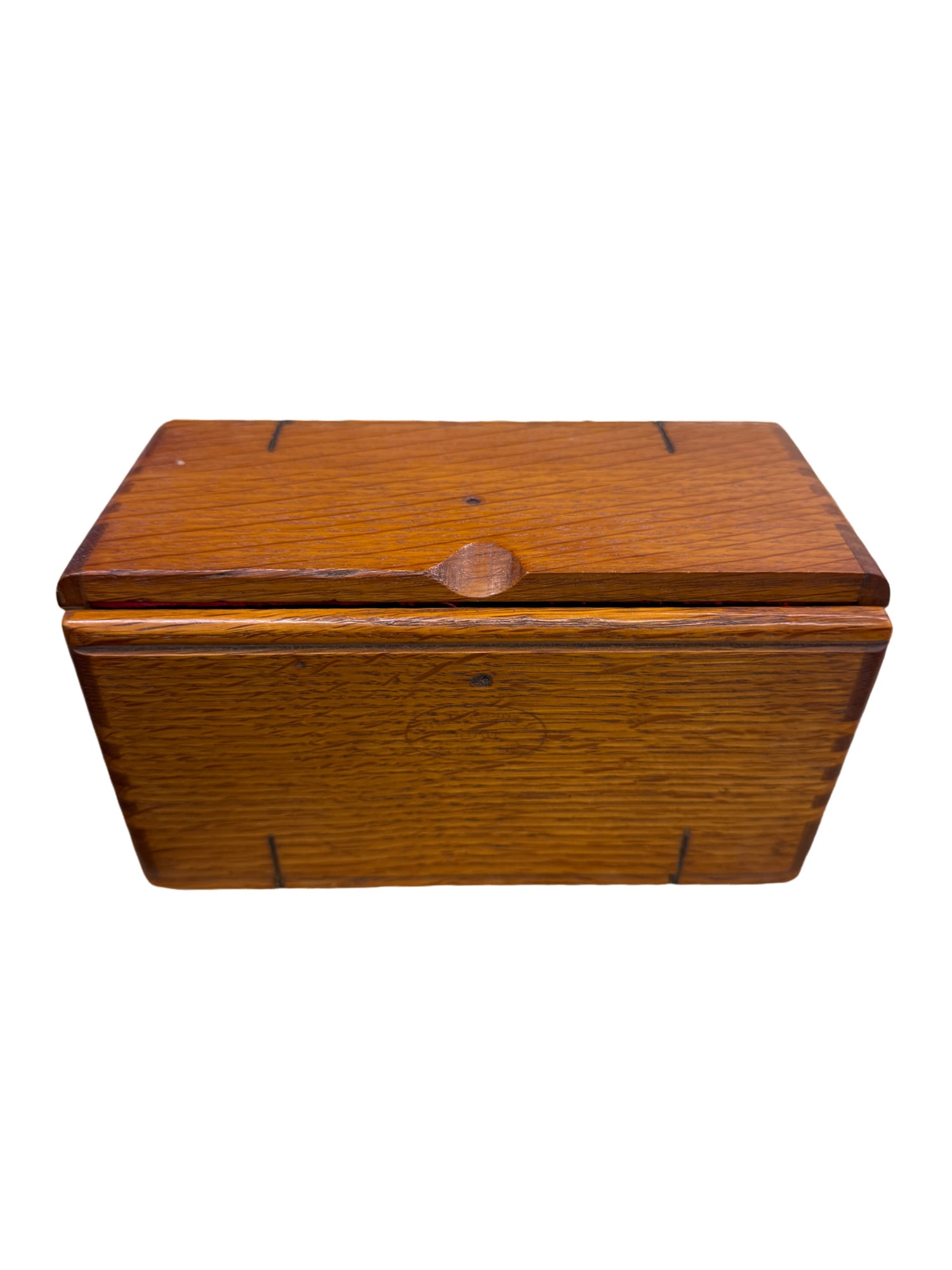 Antique 1889 Oak Wood Wooden Puzzle Box with Red Velvet Interior (1 of 6)