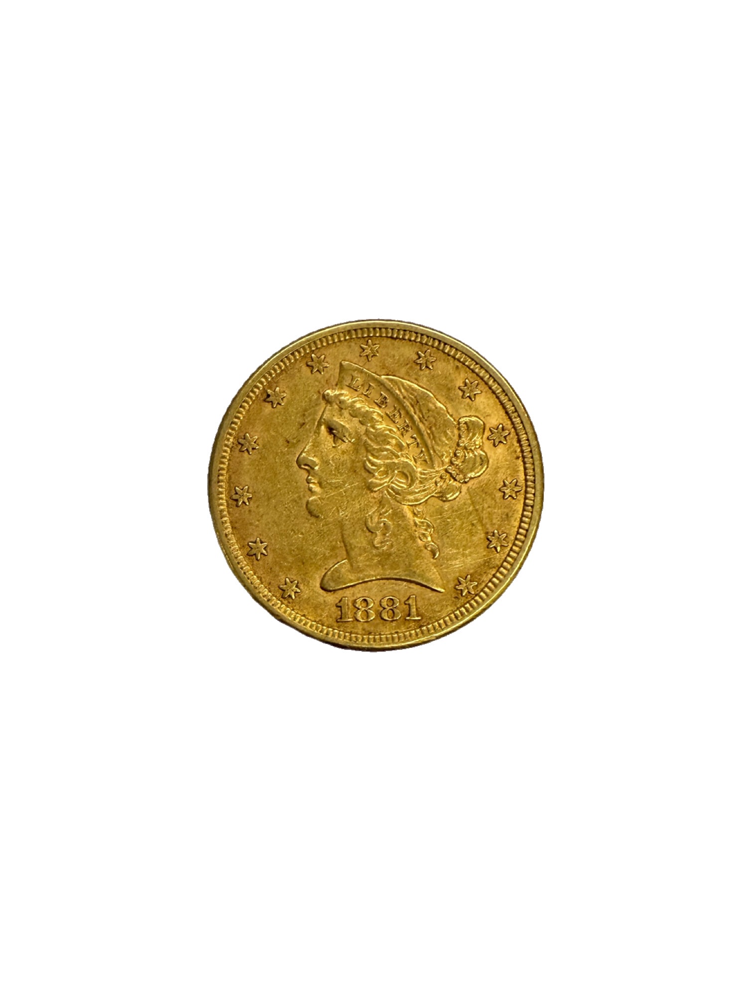 1881 Liberty Head and Eagle $5 United States Gold Coin: PLEASE READ: If you win this item, please select self arranged for in house shipping when paying invoice 1881 Liberty Head and Eagle $5 United States Gold Coin No mint mark - believed to be minted in