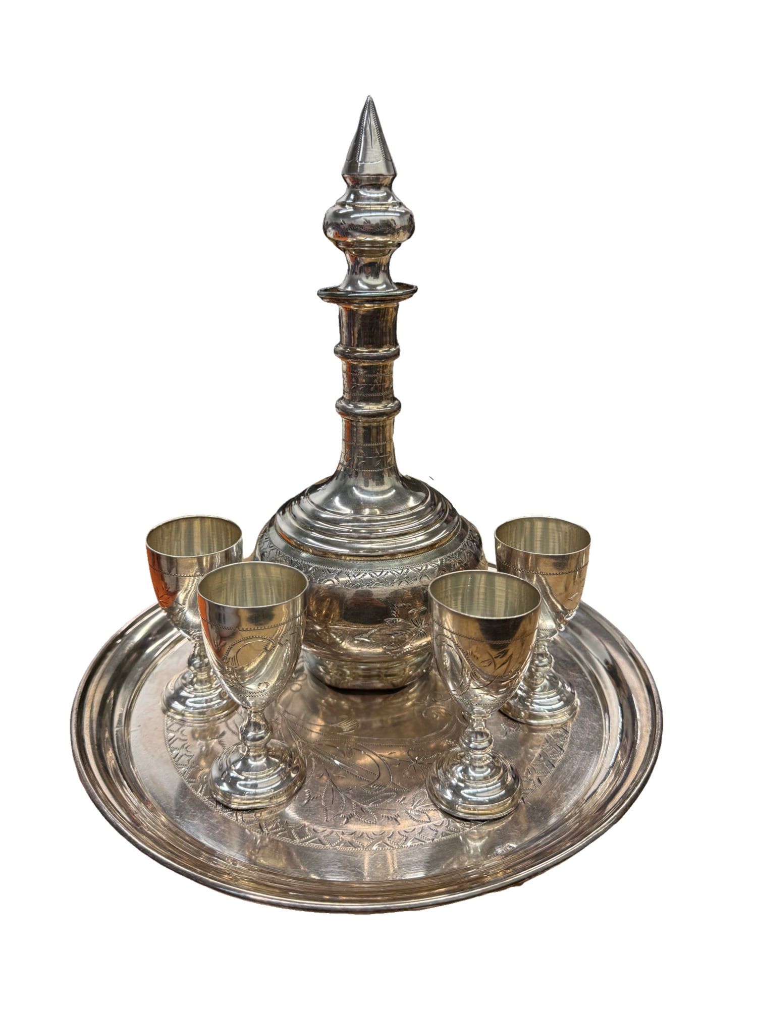 Sterling Silver Kiddush Set with Decanter, Cups, and Tray (1 of 8)