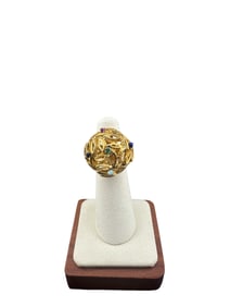 Vintage 18K and 14k Yellow Gold Multi Gemstone Dome Cocktail Ring