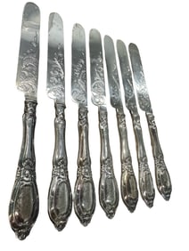 (7) Pcs.Tifft & Whiting Bright-Cut Scrolly Motif coin silver knives