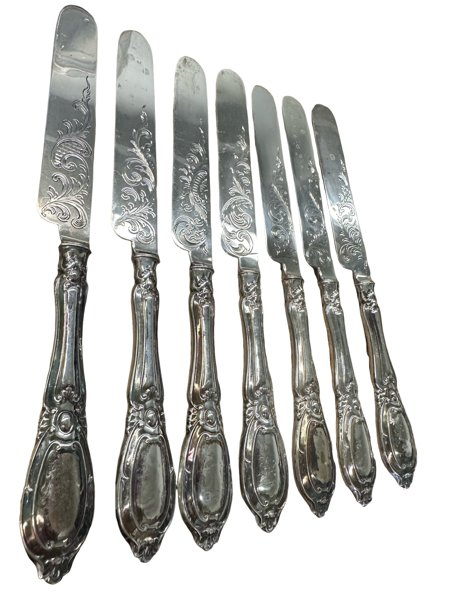 (7) Pcs.Tifft & Whiting Bright-Cut Scrolly Motif coin silver knives (1 of 4)
