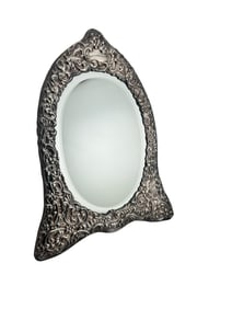 Antique Sterling Silver Vanity Mirror Repousse Beveled Glass Keyford England