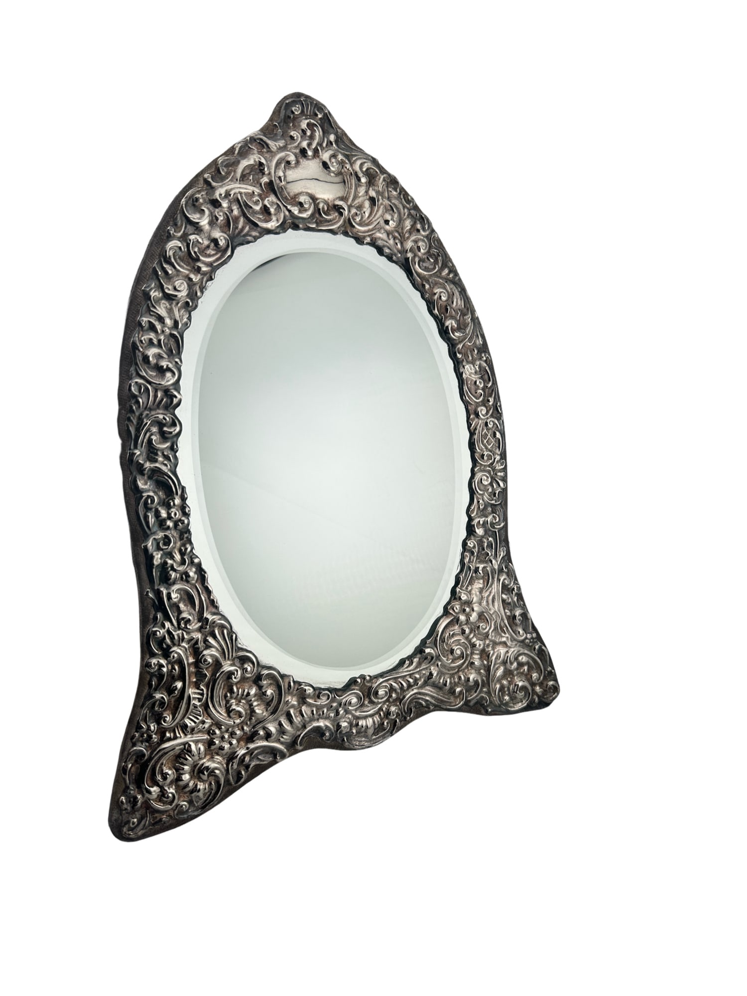 Antique Sterling Silver Vanity Mirror Repousse Beveled Glass Keyford England (1 of 7)