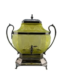 Etched Vaseline Glass Samovar