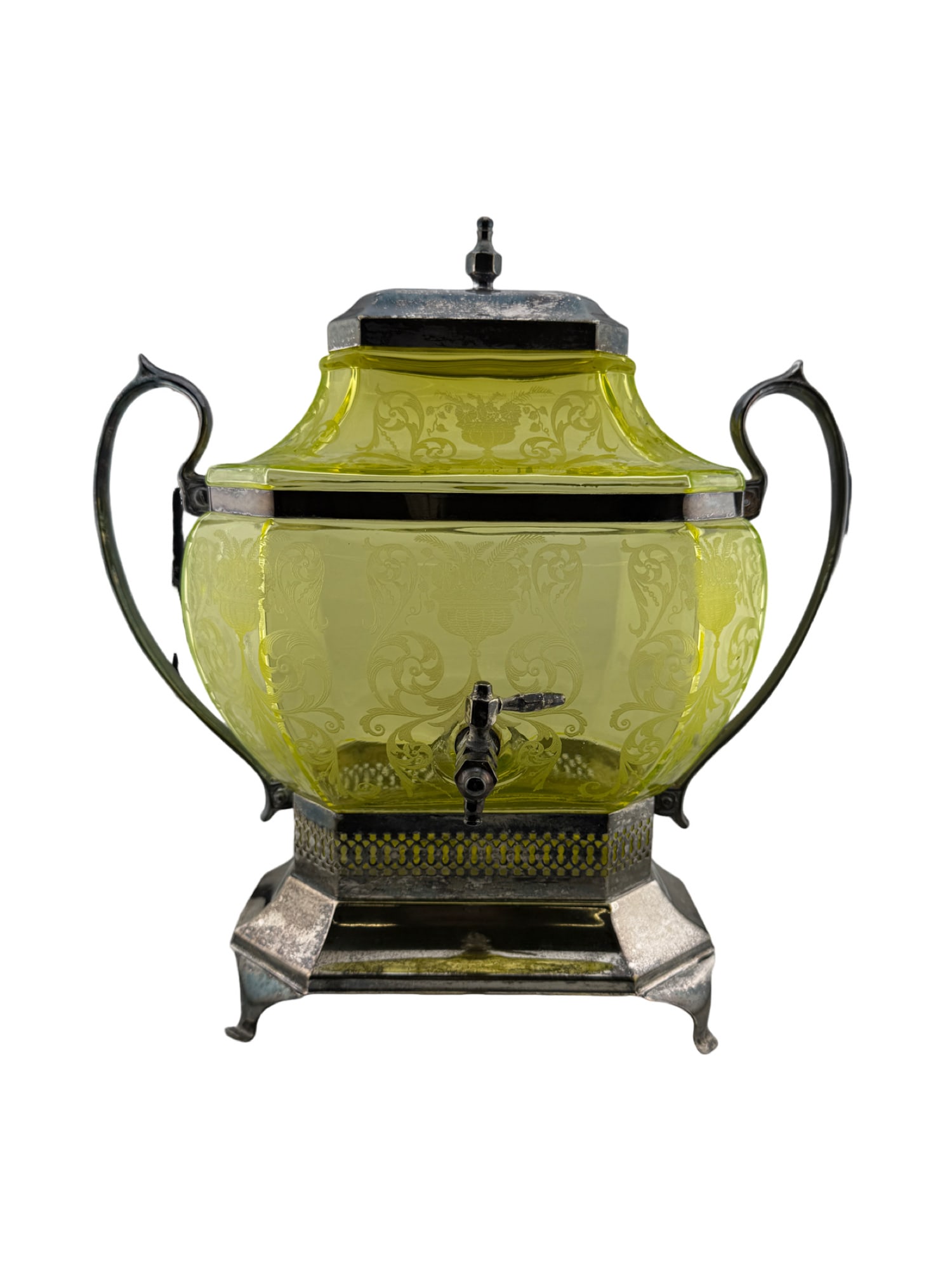 Etched Vaseline Glass Samovar (1 of 7)
