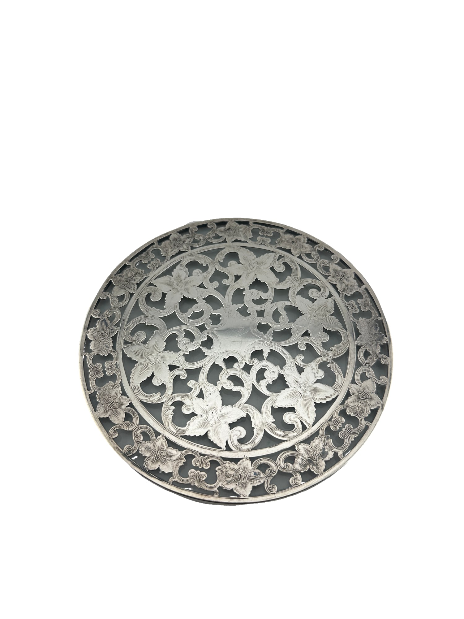 Webster Sterling Silver Trivet: PLEASE READ: If you win this item, please select self arranged for in house shipping when paying invoice Approx 6" in diameter. Sterling over glass