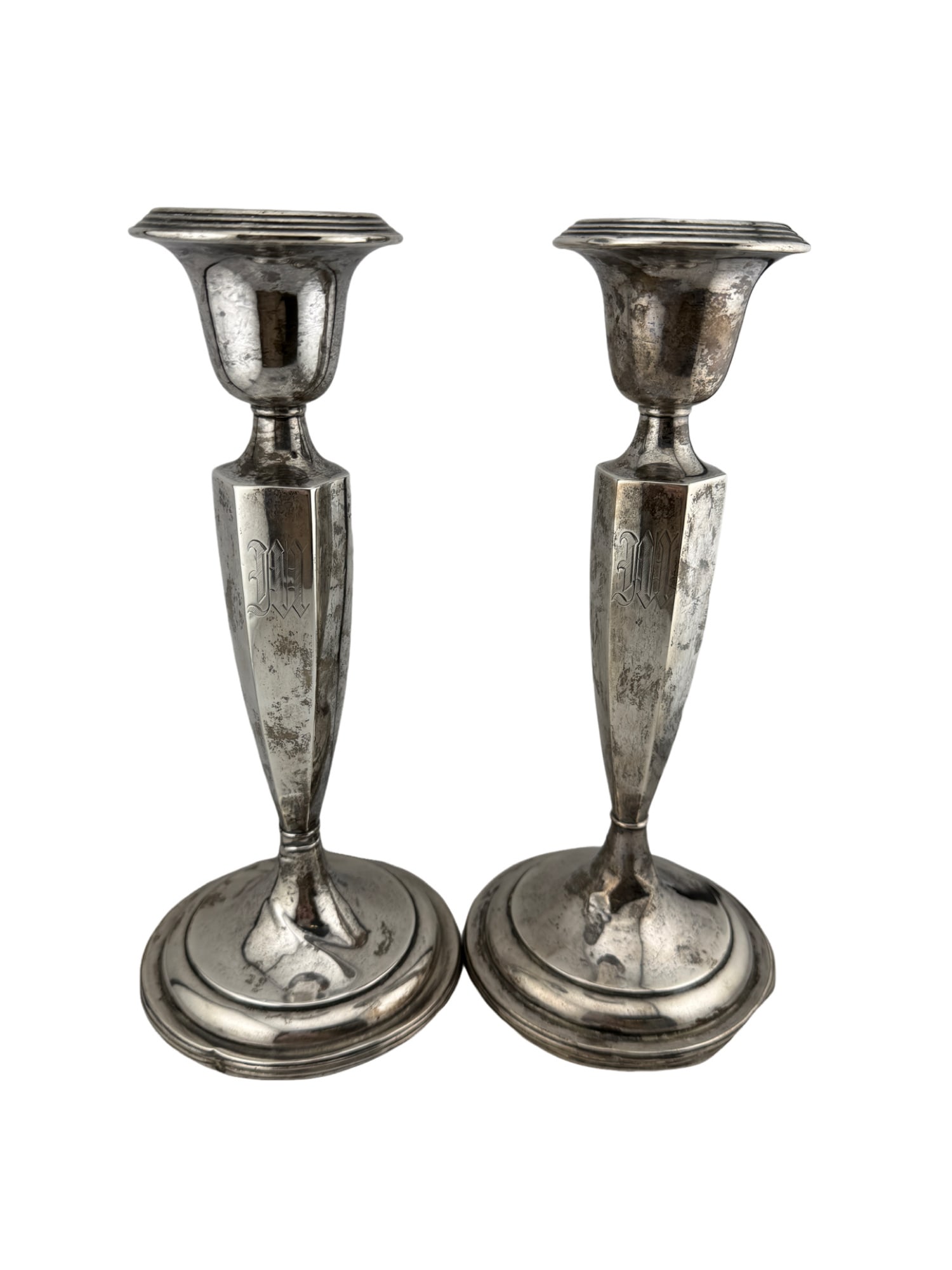 Sterling Silver Weighted Candle Stick Holders with Monogram (1 of 5)