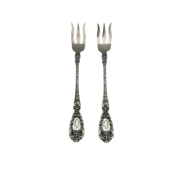 Pair of Gorham Sterling Silver "Florentine - Florentz" Seafood Forks: PLEASE READ: If you win this item, please select self arranged for in house shipping when paying invoice Pair of Gorham Sterling Silver "Florentine - Florentz" Seafood Forks 5.5" 50 grams