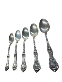 5 sterling silver demitasse Les Cinq Fleurs by Reed & Barton tea spoons