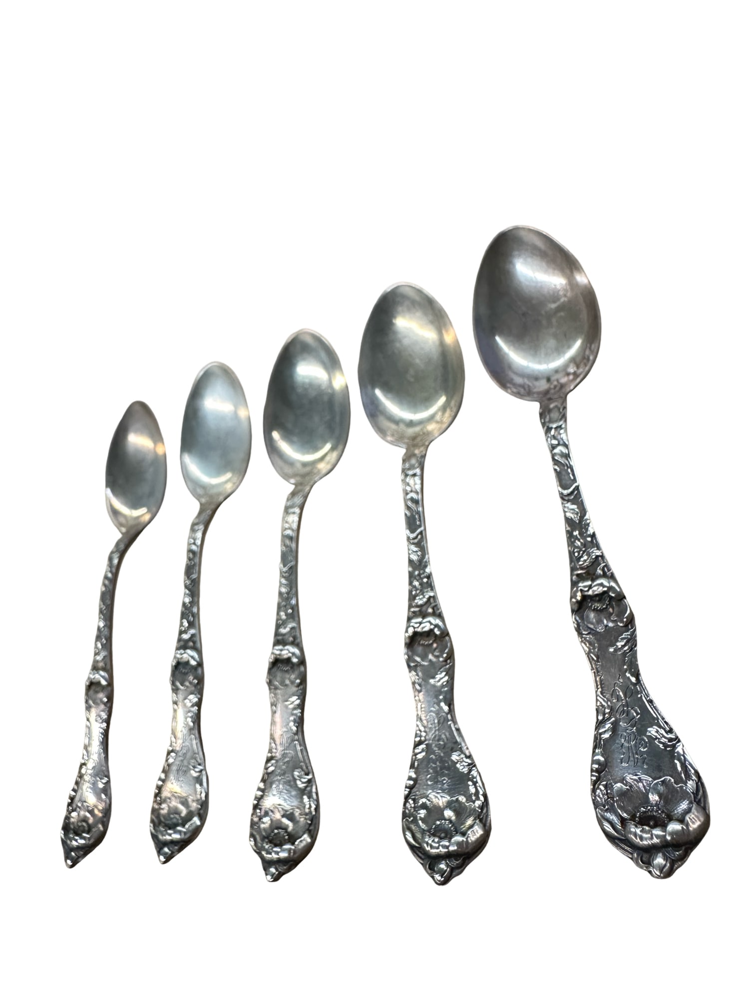 5 sterling silver demitasse  Les Cinq Fleurs by Reed & Barton tea spoons (1 of 6)