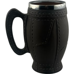 1890 Sterling Silver Rimmed Doulton Lamberth Leatherware Tankard Drinking Glass