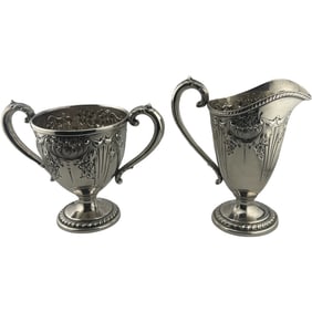 Frank M Whiting Sterling Silver Cream and Sugar Set - Hand Chased #706