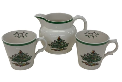 Spode Christmas Tree Creamer Pitcher / Jug with Two Spode Mugs Set