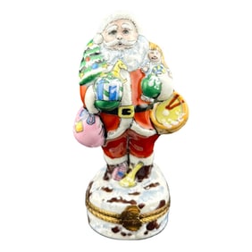Limoges France Peint Main Trinket Box - Santa with Toys