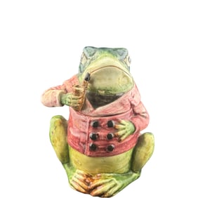 Antique Majolica Frog Tobacco Humidor