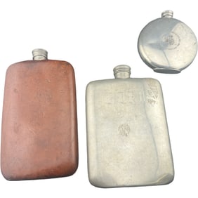 Lot of Three Vintage Flasks - James Dixon & Sons , Leather , Association of European Airlines