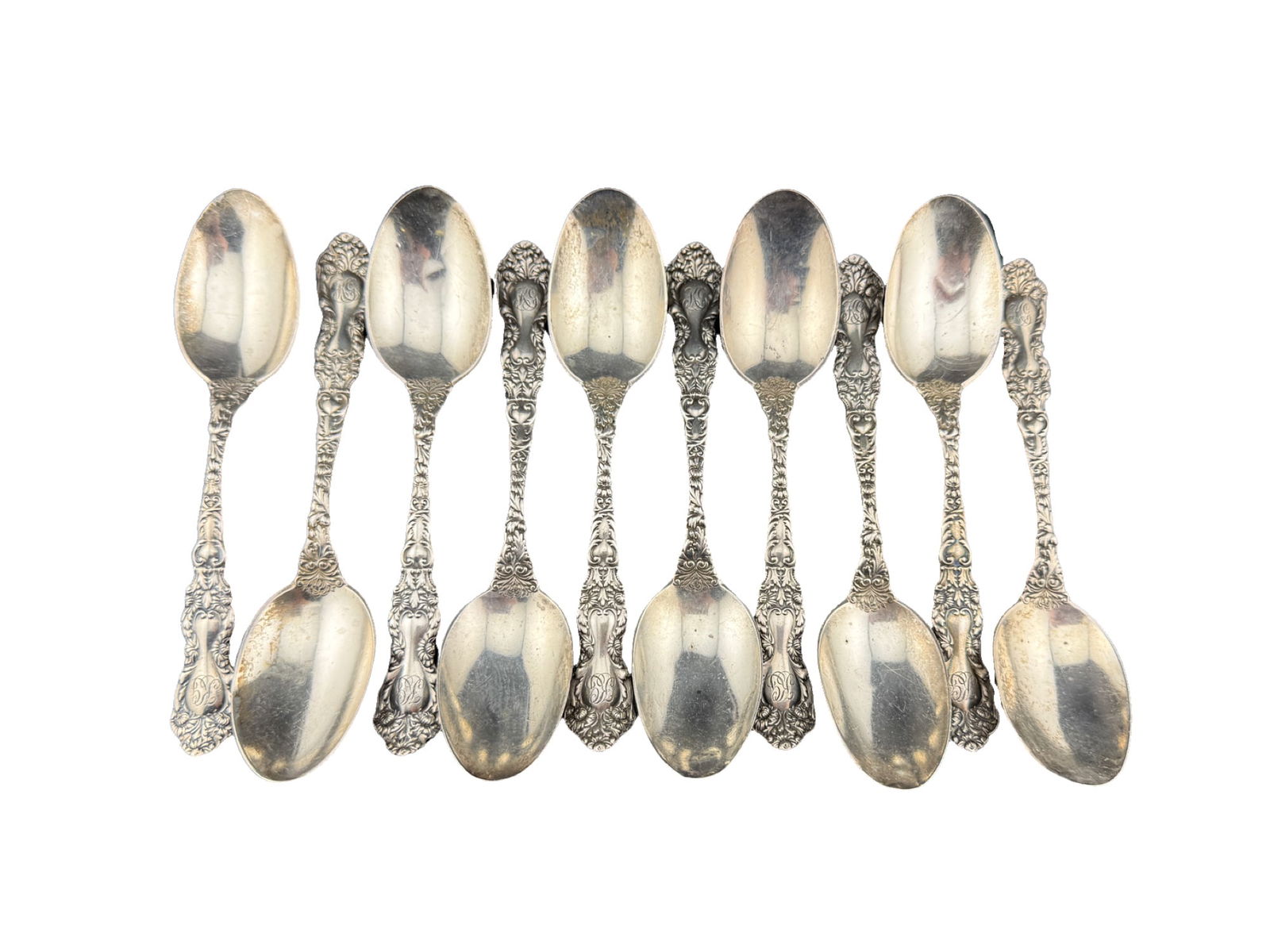 Gorham "Imperial Chrysanthemum" Monogrammed Sterling Silver Spoons Set of 12 (1 of 4)