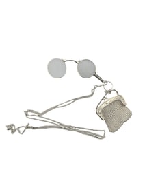Antique Sterling Silver Mesh Coin Purse and Lorgnette on 12k Gold Filled Necklace