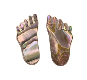 Vintage 925 Sterling Silver Abalone Shell Made in Mexico Feet Foot cufflinks