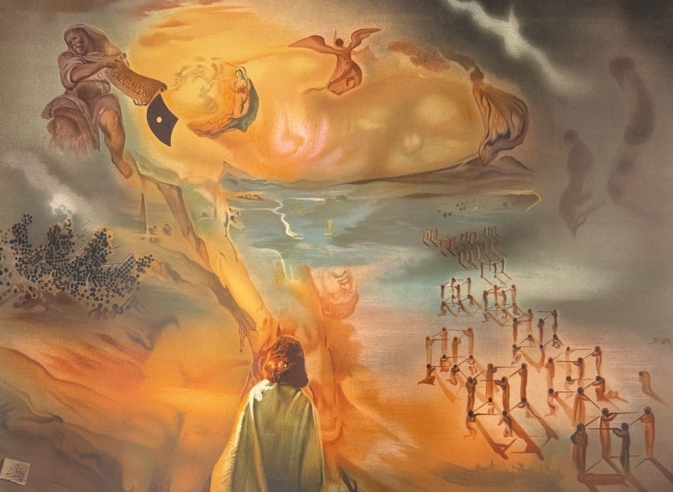 Salvador Dali Limited Edition Lithograph "Galacidalacidesoxyribonucleicacid": PLEASE READ: If you win this item, please select self arranged for in house shipping when paying invoice Name: "Galacidalacidesoxyribonucleicacid" Numbered 51/295 in pencil A raised "D" bottom left. R