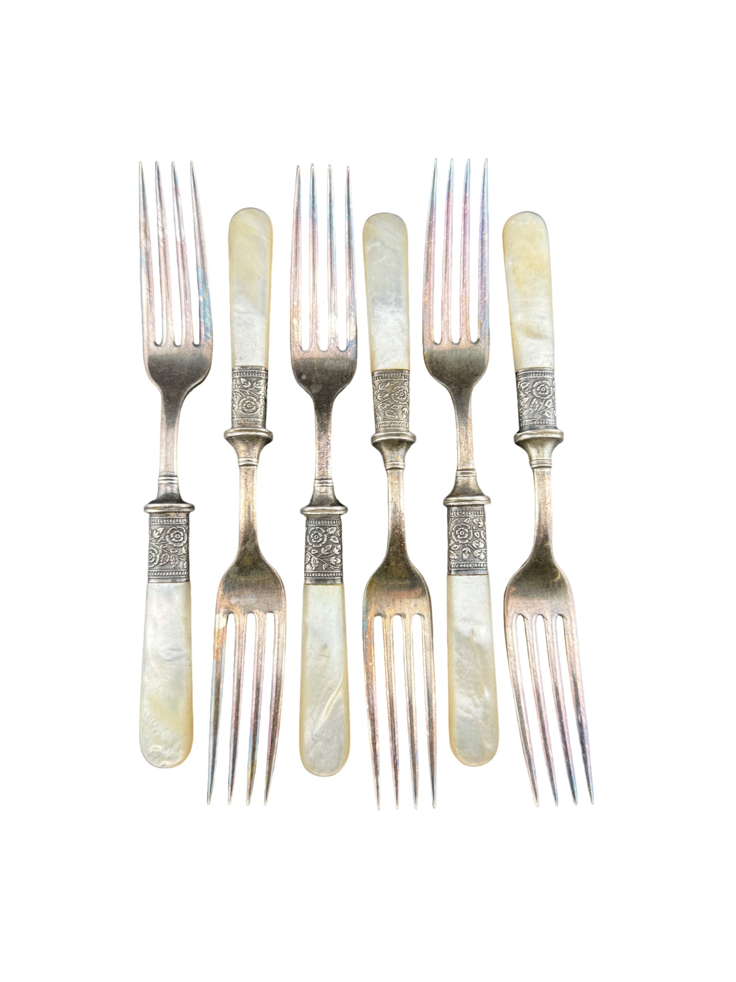 Sterling Silver and Mother of Pearl Forks: PLEASE READ: in house shipping If you win this item, please select self arranged for in house shipping when paying invoice Sterling Silver and Mother of Pearl Forks 7"L