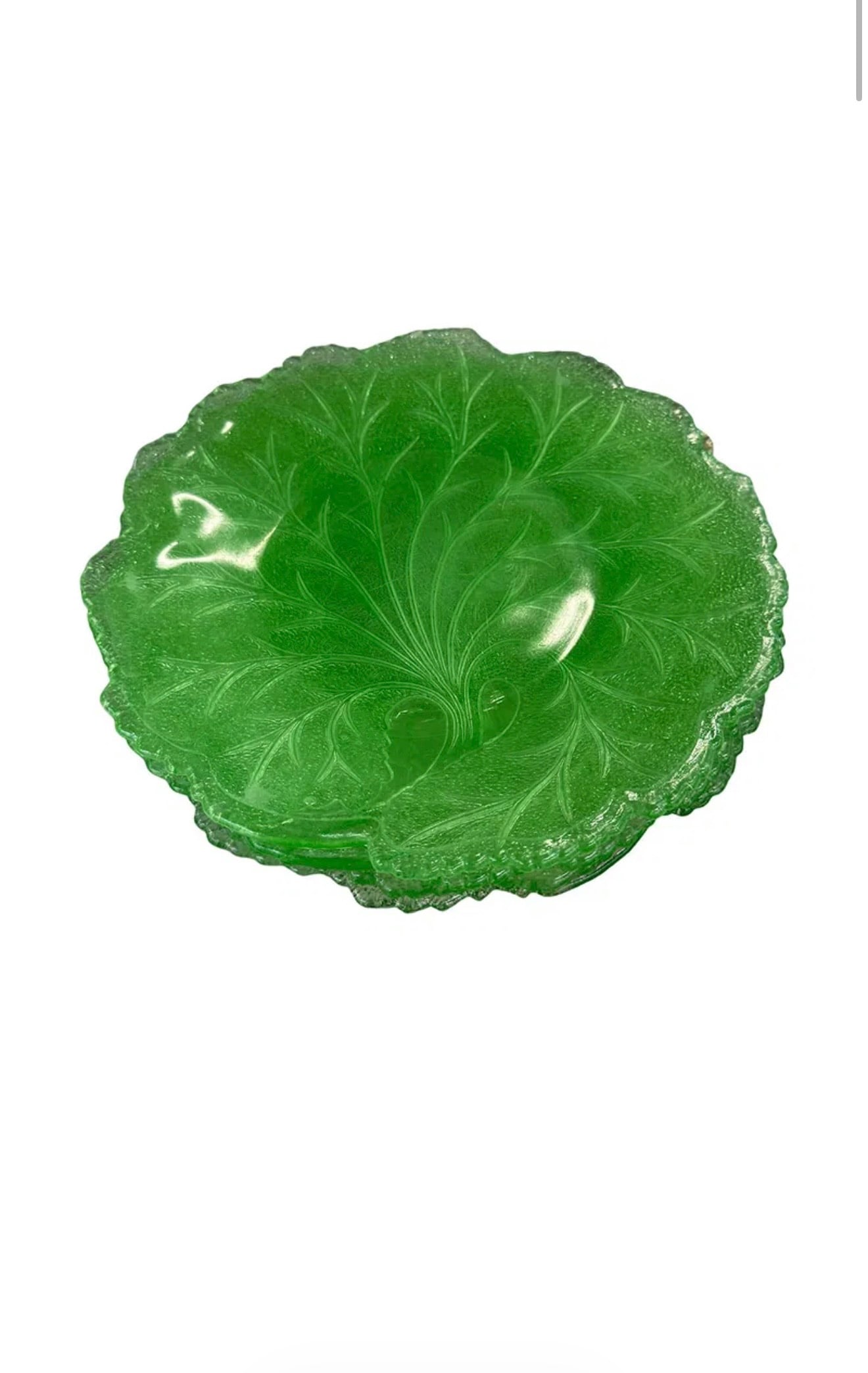 Large Vintage Uranium? Glass Pebble Leaf Plate Set of 4 (1 of 5)