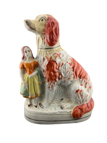 Staffordshire Dog with Girl Porcelain Statue