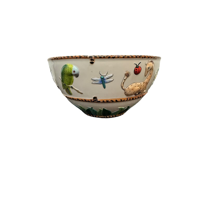 Lynn Chase "Jungle Jubilee" Porcelain Large Bowl: PLEASE READ: If you win this item, please select self arranged for in house shipping when paying invoice 6"H x 11.5"D