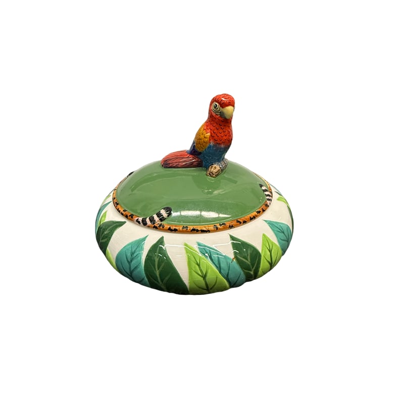 Lynn Chase "Jungle Jubilee" Parrot Tureen: **OUT OF HOUSE SHIPPING 7.5"H x 25.25" circumference