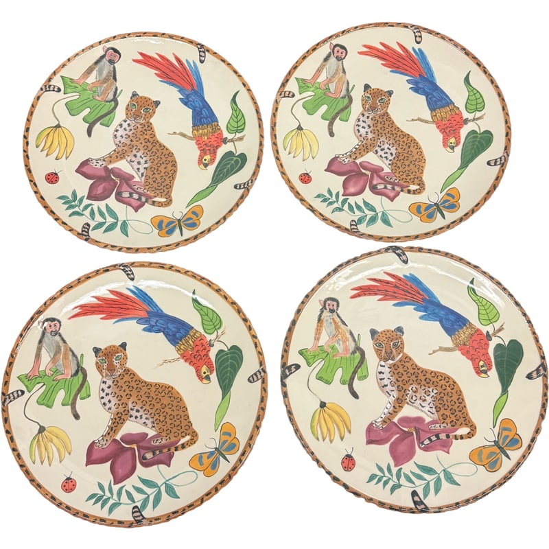 4 - Lynn Chase "Jungle Jubilee" Dinner Plates: **OUT OF HOUSE SHIPPING 11.25" - matching to lot 125 and 126