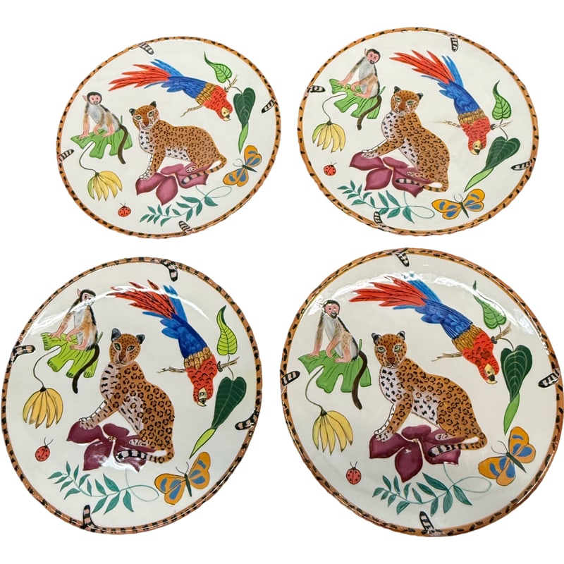 Set of Four Lynn Chase "Jungle Jubilee" Dinner Plates: **OUT OF HOUSE SHIPPING 11.25" - matching to lot #124 and #126