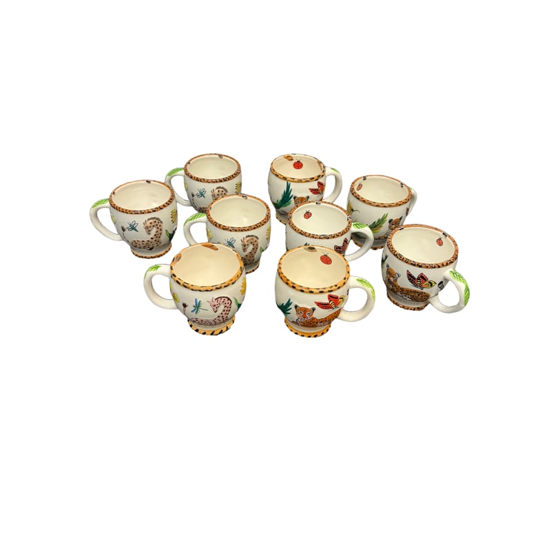 Set of 9 Lynn Chase Jungle Jubilee Mug Set: Set of 9 Lynn Chase Jungle Jubilee Mug Set **OUT OF HOUSE SHIPPING 4"H x 6"L