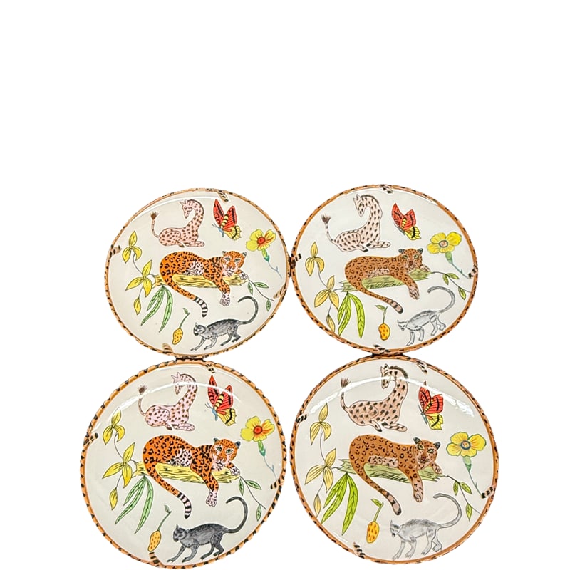 4 Lynn Chase Jungle Jubilee Salad Plates: **OUT OF HOUSE SHIPPING 8"