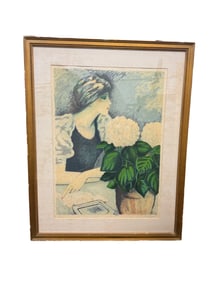 "Young Girl In Hat" Lithograph by Jean-Pierre Cassigneul Signed and Framed
