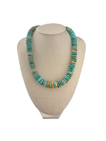 Blue Turquoise and Spiny Oyster Sterling Silver Beaded Necklace